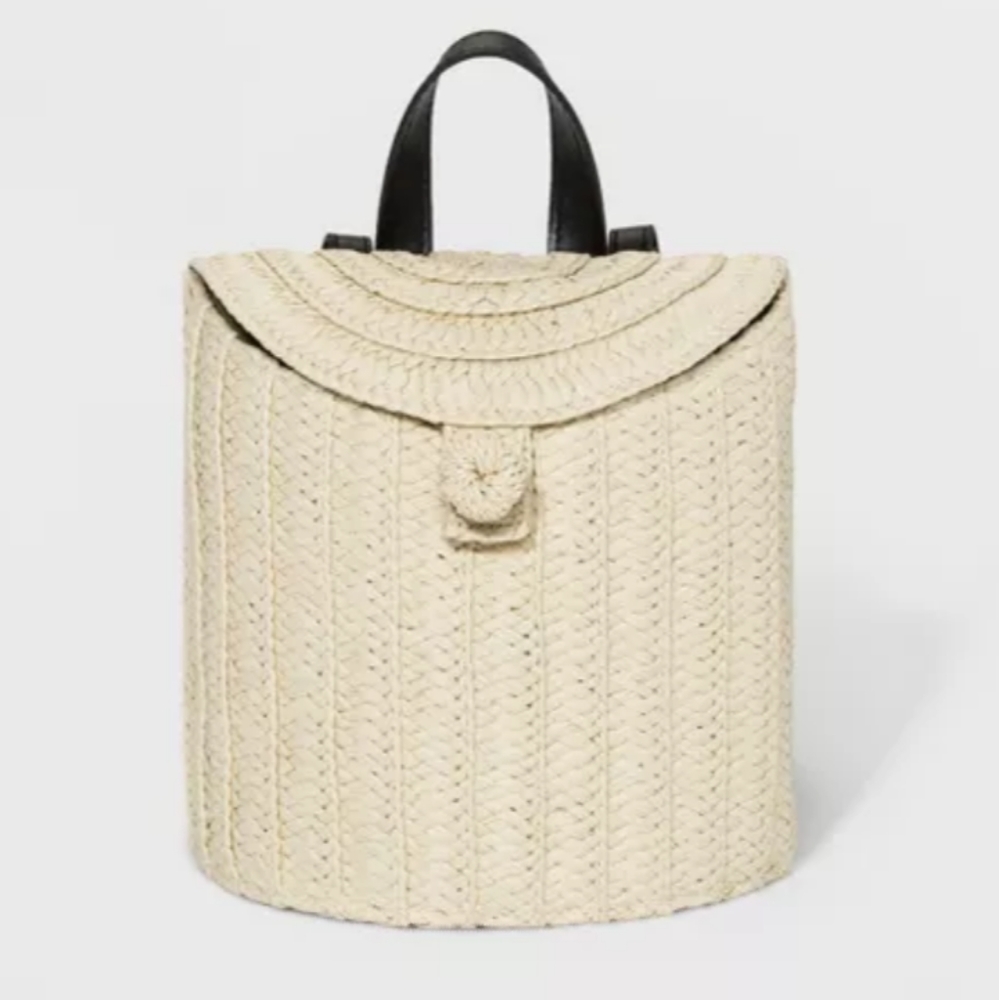 Straw basket backpack purse